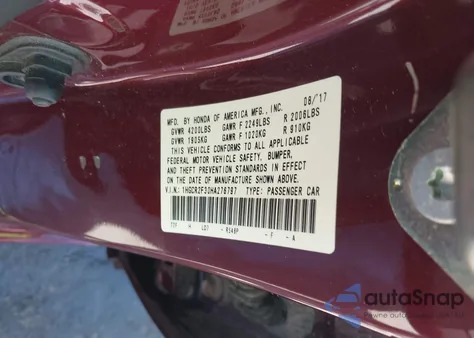2017 Honda Accord Lx from USA, damaged, VIN 1HGCR2F30HA276797